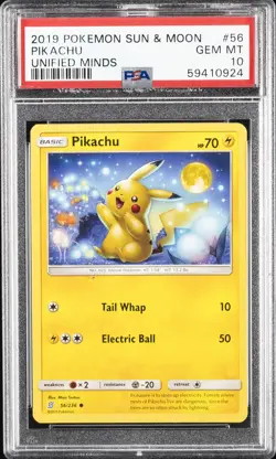 2019 POKEMON SUN & MOON UNIFIED MINDS #56 PIKACHU PSA 10 - Image 1