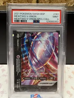 2021 POKEMON SWSH BLACK STAR PROMO #161 MEWTWO V-UNION PSA 9 - Image 1