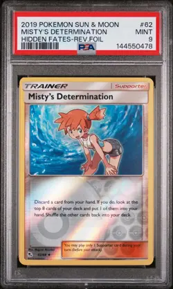 2019 POKEMON SUN & MOON HIDDEN FATES MISTY'S DETERMINATION-REVERSE FOIL PSA 9 - Image 1