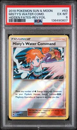2019 POKEMON SUN & MOON HIDDEN FATES MISTY'S WATER COMMAND-REVERSE FOIL PSA 6 - Image 1