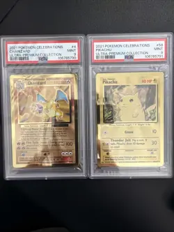 [PSA 9] Sequential 2021 CHARIZARD #4 PIKACHU #58 POKEMON UPC CELEBRATIONS METAL - Image 1