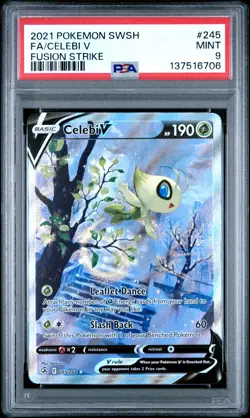 2021 POKEMON SWORD & SHIELD FUSION STRIKE #245 FULL ART/CELEBI V PSA 9 - Image 1