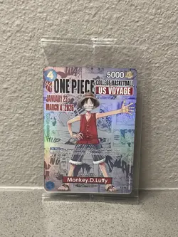 ONE PIECE Card Game Monkey.D.Luffy SEALED College Basketball US Voyage Promo. - Image 1
