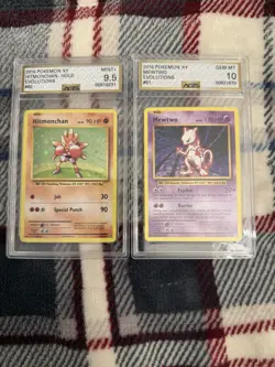 AGS 10 Mewtwo + AGS 9.5 Hitmonchan Holo 2016 Pokemon XY Evolutions Slab Lot! - Image 1
