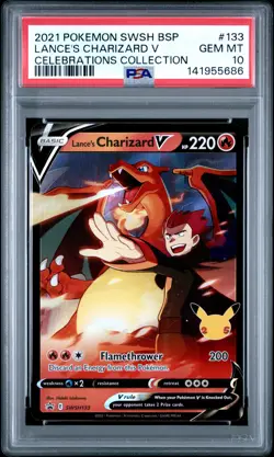 2021 POKEMON SWSH BLACK STAR PROMO CELEBRATIONS COLL LANCE'S CHARIZARD V PSA 10 - Image 1