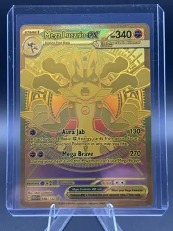 Mega Lucario ex 188/132 Me01: Mega Evolution Holo Pokemon Pokemon TCG Gold NM - Image 3