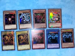 Yu-gi-oh Set Of 10 Blue Eyes/Dark Magician/Obelisk/Slifer/Ra/Red Eyes - Image 1