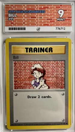 Pokemon TCG Bill WOTC 1999 Base Set Shadowless 91/102 Graded Ace 9 Mint - Image 1