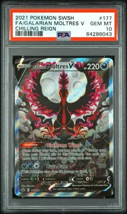 Galarian Moltres V 2021 Pokemon Sword & Shield Chilling Reign #177 PSA 10 - Image 1