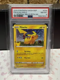 Pikachu (General Mills Promo) Holo Pokemon Sword & Shield Black Star PSA 8 - Image 1