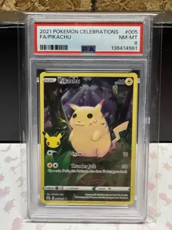 2021 POKEMON CELEBRATIONS #005 FULL ART/PIKACHU PSA 8 - Image 1
