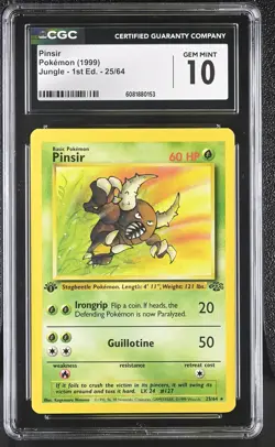 CGC 10 GEM MINT Pinsir 1999 Jungle 1st Edition 25/64 Pokemon Card - Image 1