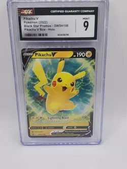 2022 POKEMON SWSH BLACK STAR PROMO 198 PIKACHU V PIKACHU V BOX Graded CGC 9 - Image 2