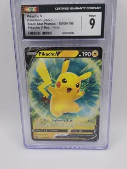 2022 POKEMON SWSH BLACK STAR PROMO 198 PIKACHU V PIKACHU V BOX Graded CGC 9 - Image 3