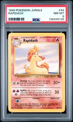 1999 Pokemon Jungle Rapidash 44 FRESHLY GRADED PSA 8 NEAR MINT-MINT - Image 1