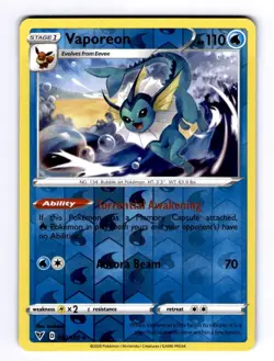 Vaporeon SWSH04: Vivid Voltage #030 (2020) Rare Reverse Holo NM Pokemon - Image 1