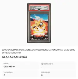PSA 10 GEM MINT Alakazam #264 Carddass Zukan Blue Sky Back Bandai Pokemon POP 2 - Image 2