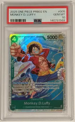 2025 One Piece Monkey D. Luffy PRB02-005 Premium Booster PSA 10 Gem Mint Low Pop - Image 1