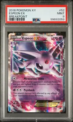 2016 Pokemon XY: Breakpoint #52/122 Espeon EX - PSA 9 MINT - Image 1