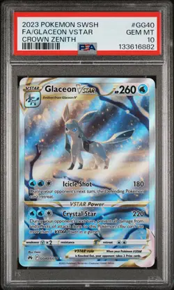 2023 POKEMON SWORD & SHIELD CROWN ZENITH #GG40 FULL ART/GLACEON VSTAR PSA 10 - Image 1