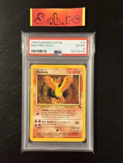 PSA 6 Moltres Holo Rare Fossil 12/62 Pokemon Card - Image 1