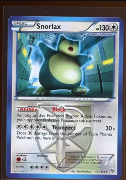 Snorlax Non-Holo Rare 101/135 Ex/NM- BW Black White Plasma Storm Pokemon - Image 1