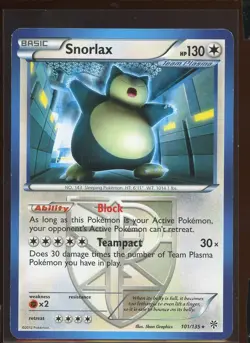 Snorlax Non-Holo Rare 101/135 Ex/NM- BW Black White Plasma Storm Pokemon - Image 3