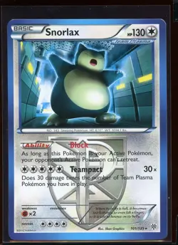 Snorlax Non-Holo Rare 101/135 Ex/NM- BW Black White Plasma Storm Pokemon - Image 5