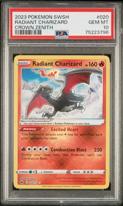 2023 Pokemon Sword & Shield Crown Zenith Radiant Charizard 020/159 PSA 10 GEM MT - Image 1