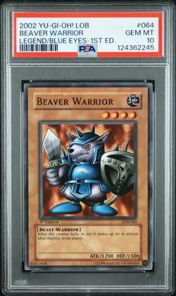 2002 YU-GI-OH! LOB-LEGEND OF BLUE EYES WHITE DRAGON 1ST ED BEAVER WARRIOR PSA 10 - Image 1