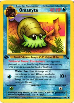 Pokemon TCG Omanyte Card 52/62 Fossil 1st Edition Regular HP - Image 1