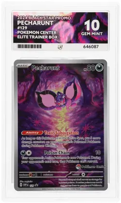 ACE 10 Pecharunt SVP 129 Pokemon Center Promo Holo Pokemon Card - Gem Mint - Image 1