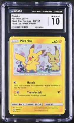 CGC 10 GEM MINT Pokemon Pikachu Black Star Promos Team Up 1 Pack Blister SM162 - Image 1