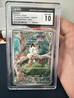 Pokemon TCG Meowth Illustration Rare Phantasmal Flames 106/094 Gem Mint CGC 10 - Image 1