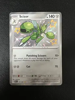 Pokemon TCG Scizor 191/091 Scarlet Violet Paldean Fates Baby Shiny Rare Card - Image 1