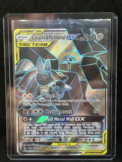 2019 Pokemon Sun & Moon Unbroken Bonds Lucario Melmetal Tag Team #203/214 - Image 3