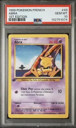 1999 Pokemon FRENCH 1st Edition Base Set Abra 43/102 PSA 10 GEM MINT - Image 1