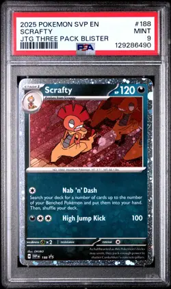 2025 Pokemon SVP English promo JTG Three Pack Blister #188 Scrafty PSA 9 LOW POP - Image 1