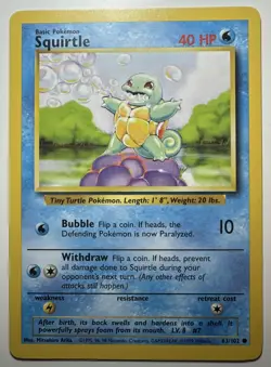 Squirtle - 63/102 - Common - Pokemon TCG Unlimited Base Set WOTC 1999 LP - Image 1