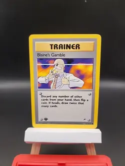 Pokemon TCG 1st Edition Gym Heroes Trainer Blaine's Gamble 121/132 WOTC LP - Image 1