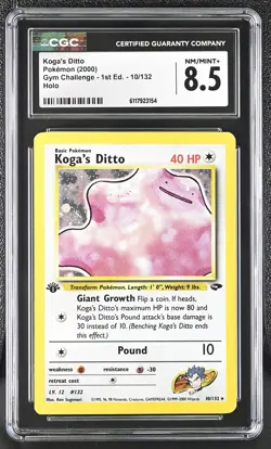 CGC 8.5 Koga's Ditto Gym Challenge 1st Edition 10/132 Holo Pokemon Card - Image 1