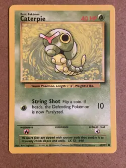 Pokemon TCG Caterpie 45/102 Base Set Common Basic Regular Ken Sugimori 1999 - Image 1