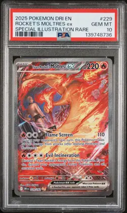 2025 POKEMON DRI EN-DESTINED RIVALS #229 TEAM ROCKET'S MOLTRES EX PSA 10 - Image 1