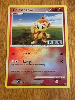 Pokemon TCG Chimchar 56/100 Reverse Holo Platinum Stamped 2008 Promo LP - Image 1