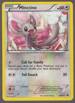 Pokemon Minccino 84/99 Next Destinies Reverse Holo Common 2012 LP - Image 1