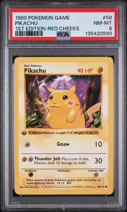 1999 POKEMON BASE SET 1ST EDITION-RED CHEEKS #58 PIKACHU PSA 8 - Image 1
