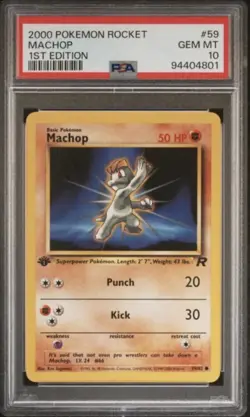 2000 Pokemon Team Rocket 1st Edition Machop #59 PSA 10 - Image 1
