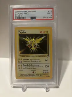 Pokemon TCG Zapdos Holo Rare Unlimited Card 20/130 Base Set 2 PSA 9 - Image 1