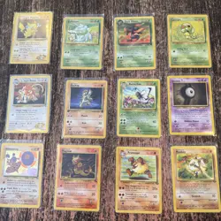 Pokemon TCG Vintage Base Set Lot of 12 Cards Holo Hitmontop Bulbasaur Pikachu - Image 1