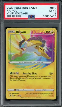 2020 Pokemon Vivid Voltage Raikou Amazing Rare #050 PSA 9 - Image 1